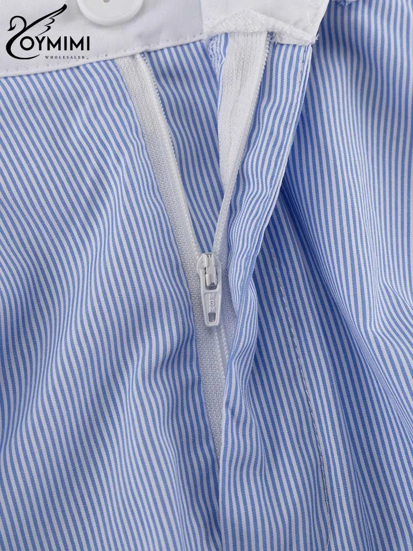 Oymimi Fashion Blue Print Sets For Women 2 Pieces Autumn Spaghetti Strap Lace Bra And High Waisted Loose Pleated Skirts Sets