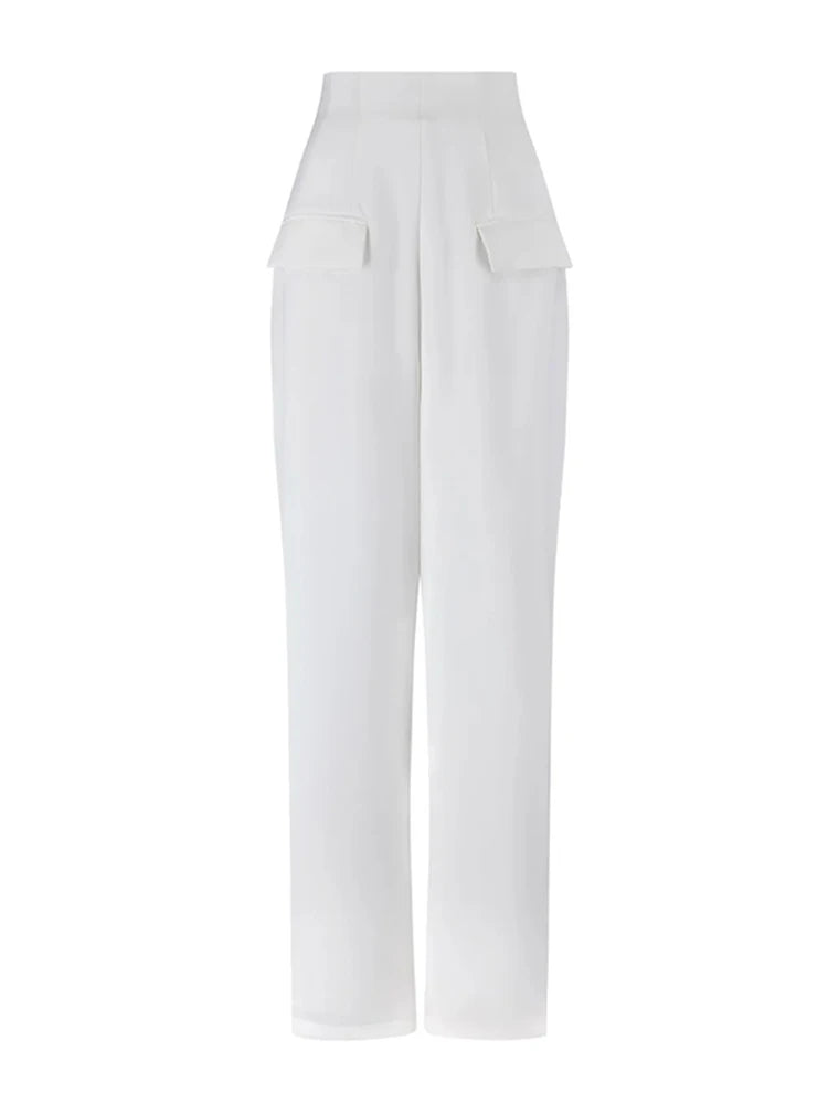 Halter Waist Cinched Top Straight Leg Pants Two Piece Set Commuter Slim Fit Hanging Neck Camisole Blouse High Waisted Trousers