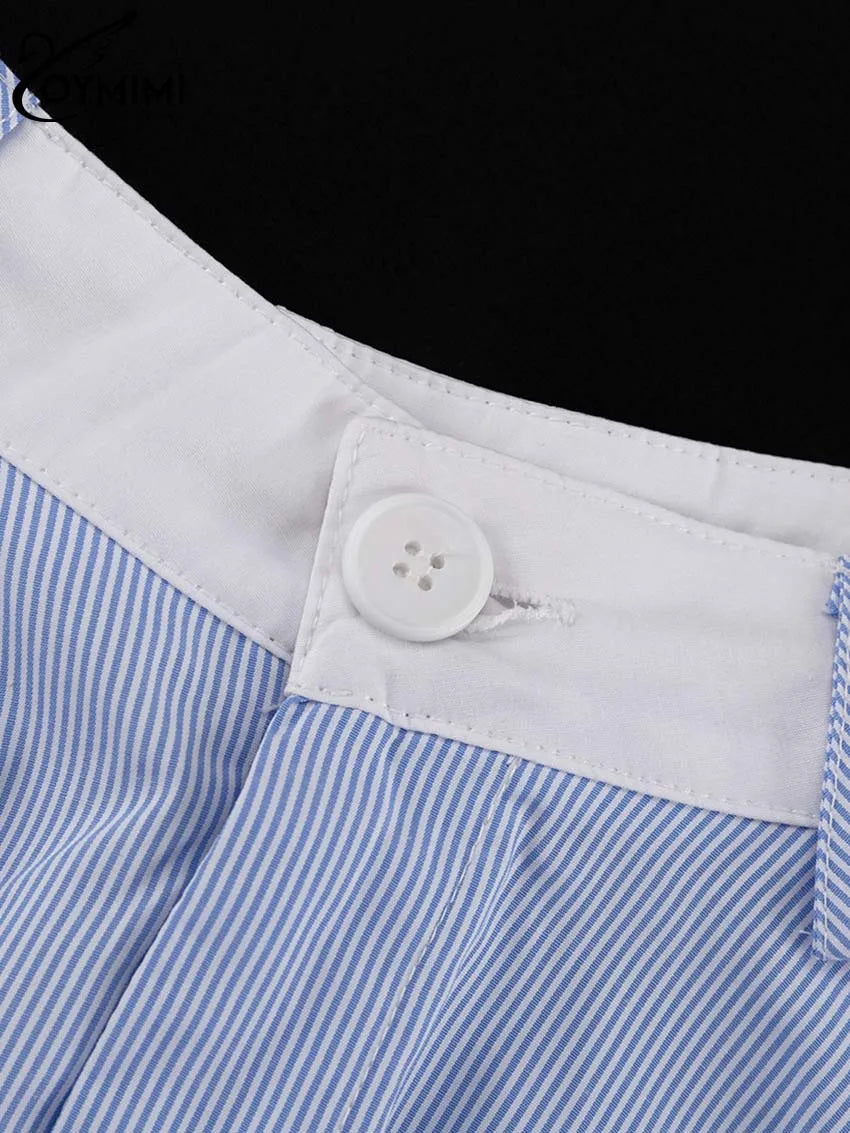 Oymimi Fashion Blue Print Sets For Women 2 Pieces Autumn Spaghetti Strap Lace Bra And High Waisted Loose Pleated Skirts Sets