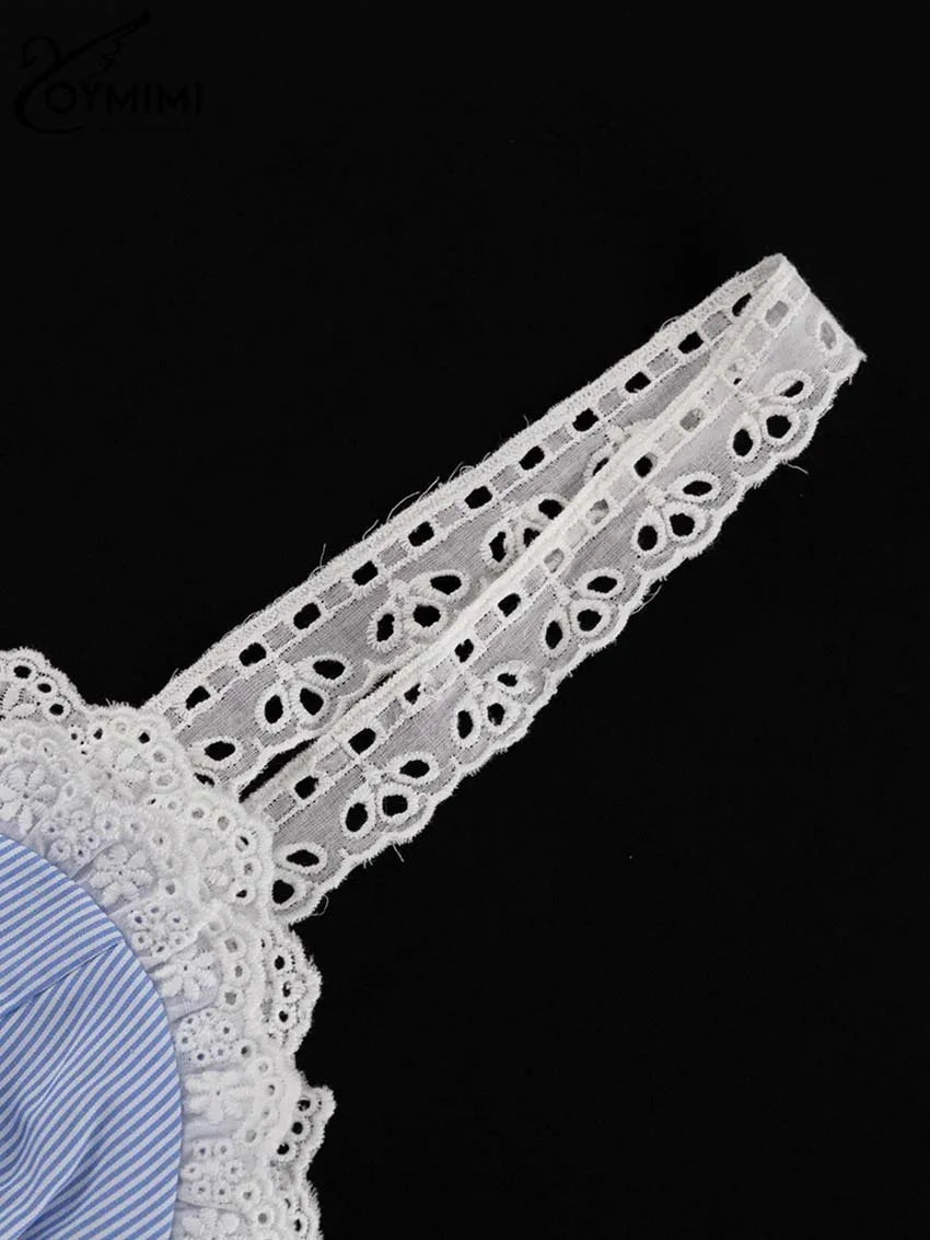 Oymimi Fashion Blue Print Sets For Women 2 Pieces Autumn Spaghetti Strap Lace Bra And High Waisted Loose Pleated Skirts Sets