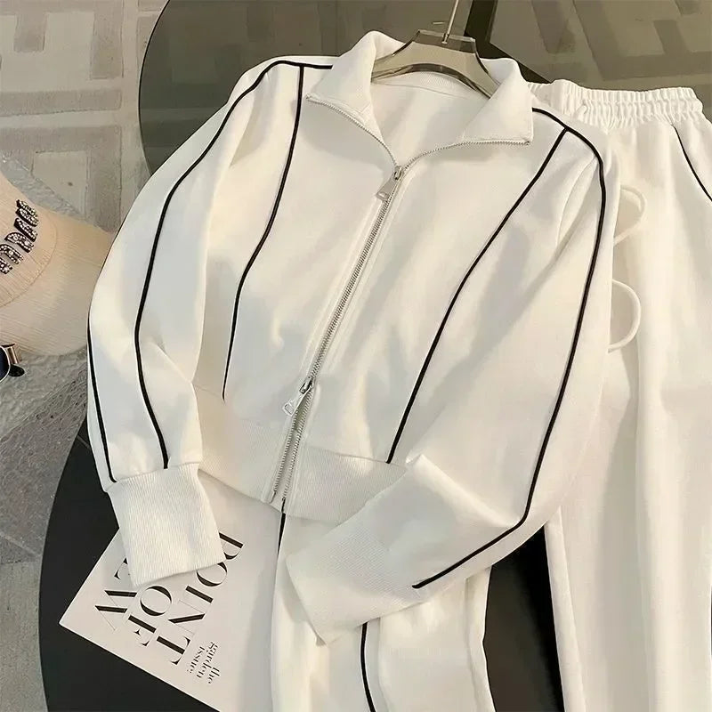 Spring and Autumn Sports Suit Women's Fashion Casual Long Sleeve Cardigan Coat+Loose Wide Leg Pants Two Piece Set