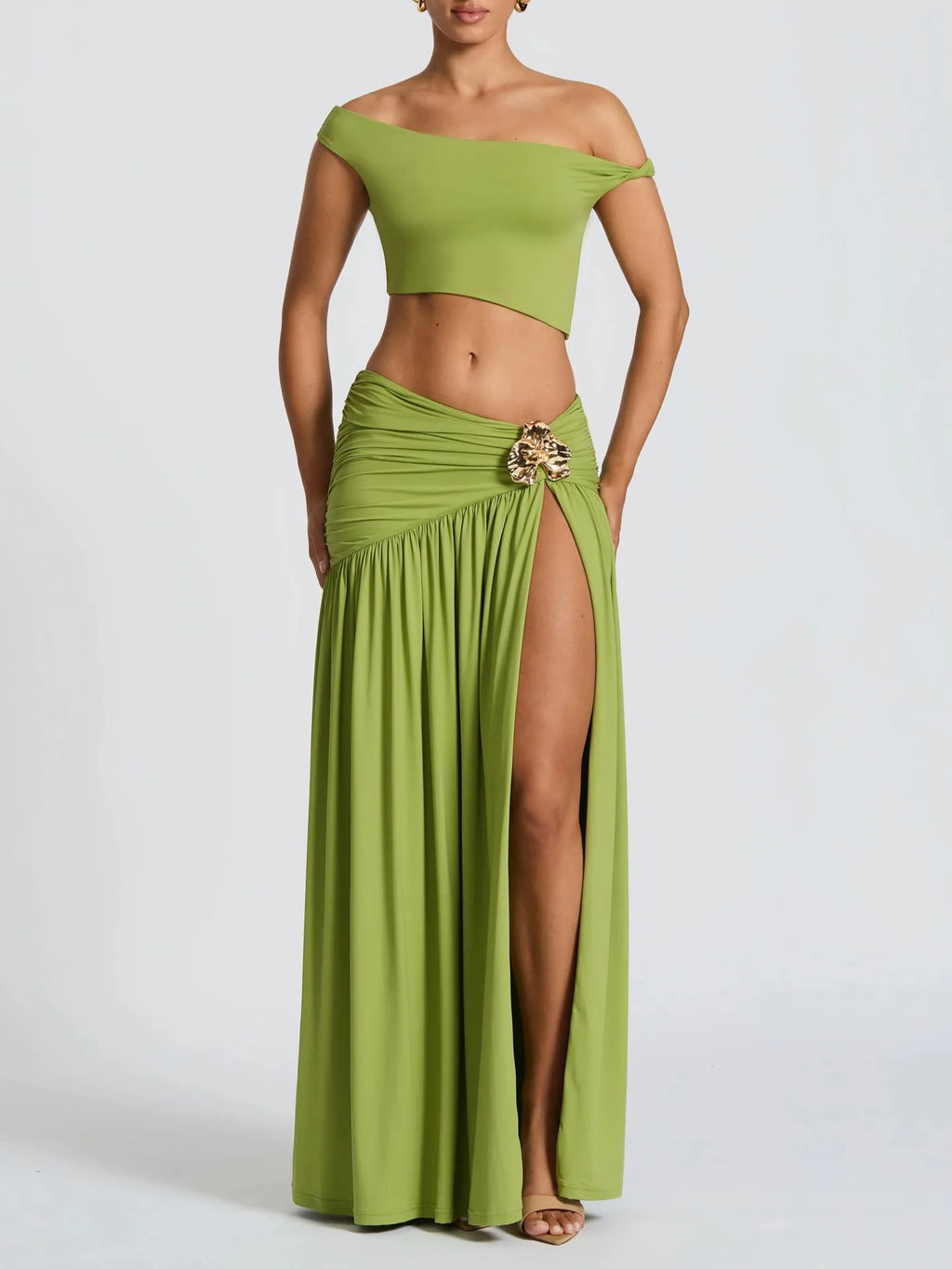 Articat Sexy Vest Top Skirt Set For Women Elegant Metal Tight Split Skirt Two-Piece Set Female Party Club Holiday Beachwear