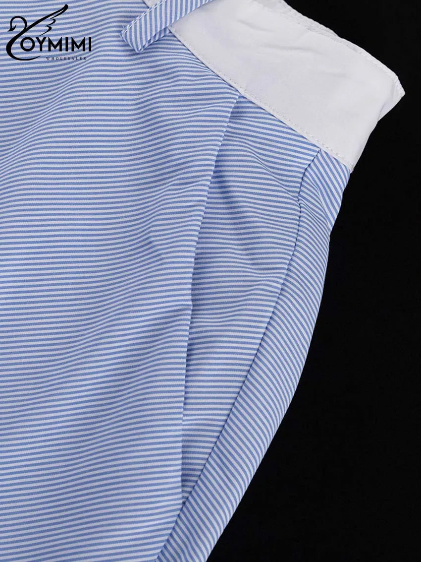 Oymimi Fashion Blue Print Sets For Women 2 Pieces Autumn Spaghetti Strap Lace Bra And High Waisted Loose Pleated Skirts Sets