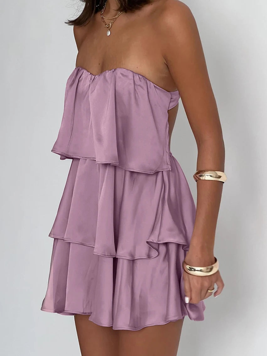 Marthaqiqi Casual Female Sleepwear Strapless Pajama Backless Nightgown Sleeveless Crop Top Pyjamas Mini Dress Home Clothes Women