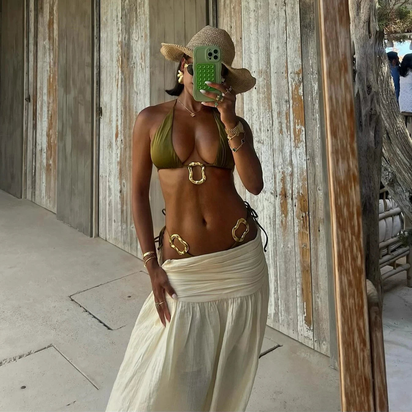 3Pcs Halter Bikini With Cover Up Beach Skirt Cut Out Swimsuit Women Swimwear Sexy Swim Suit Off Shoulder Biquini Bodysuit Outfit