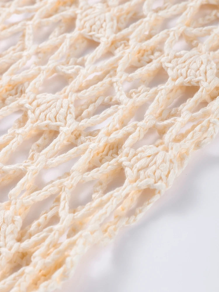 Casual Summer Knit Women's Long Dresses Fashion Hollow Out Sleeveless Hip Package Slim Female Dress Holiday Lace Up Lady Robe