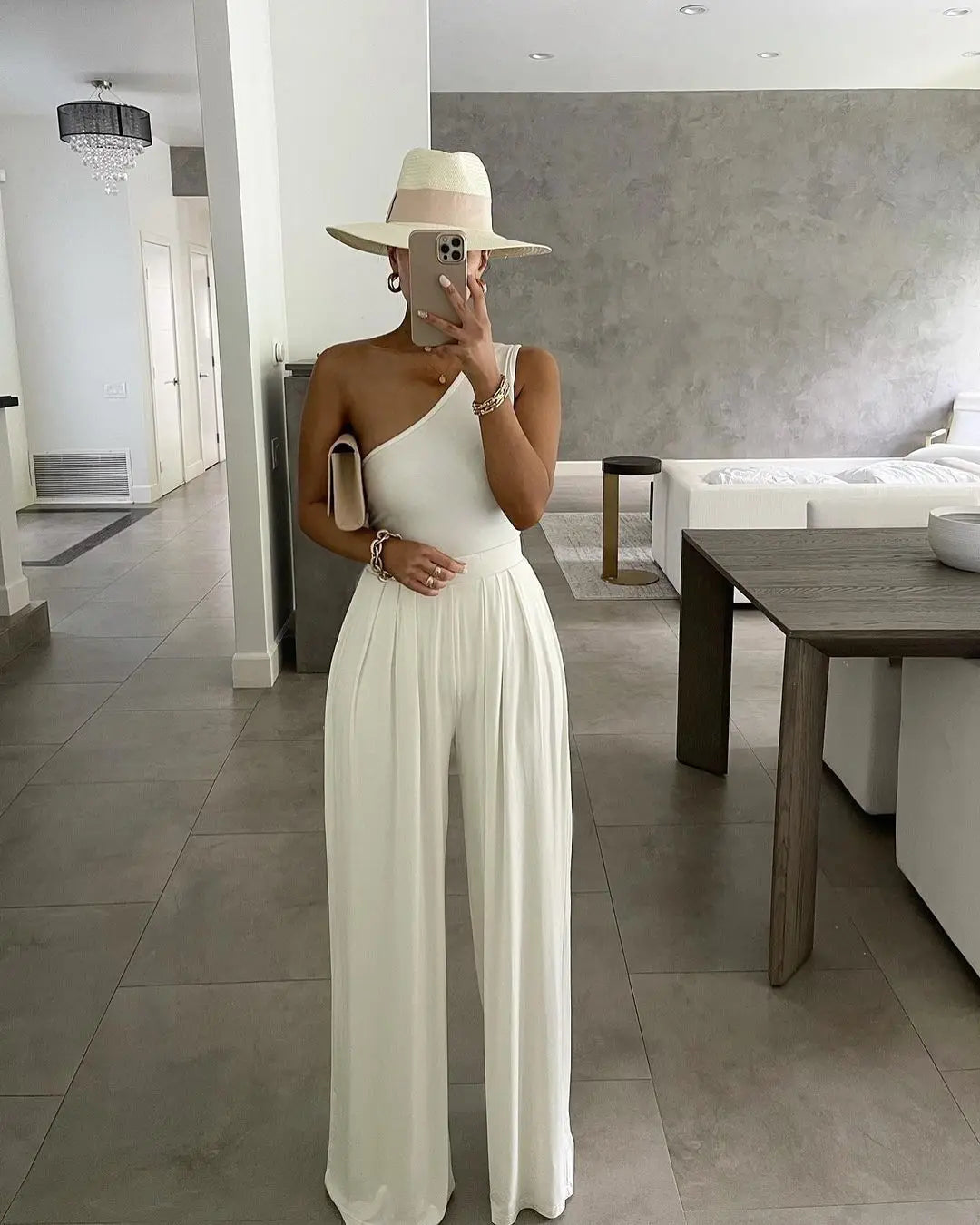 New 2025 Jumpsuits For Women Solid Color Off Shoulder High Waist Pants Jumpsuits Female Fashion Casual Elegant Jumpsuit Outfits