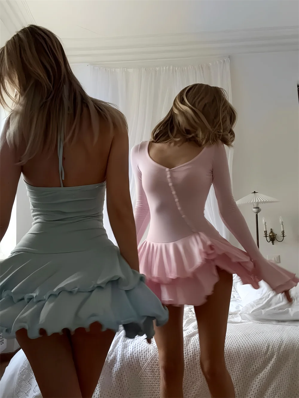 Absobe Women's A-Line Bodycon Mini Dress Ruffle Hem V-Neck Asymmetrical Buttons Long Sleeve Short Dress Party Streetwear Outfits