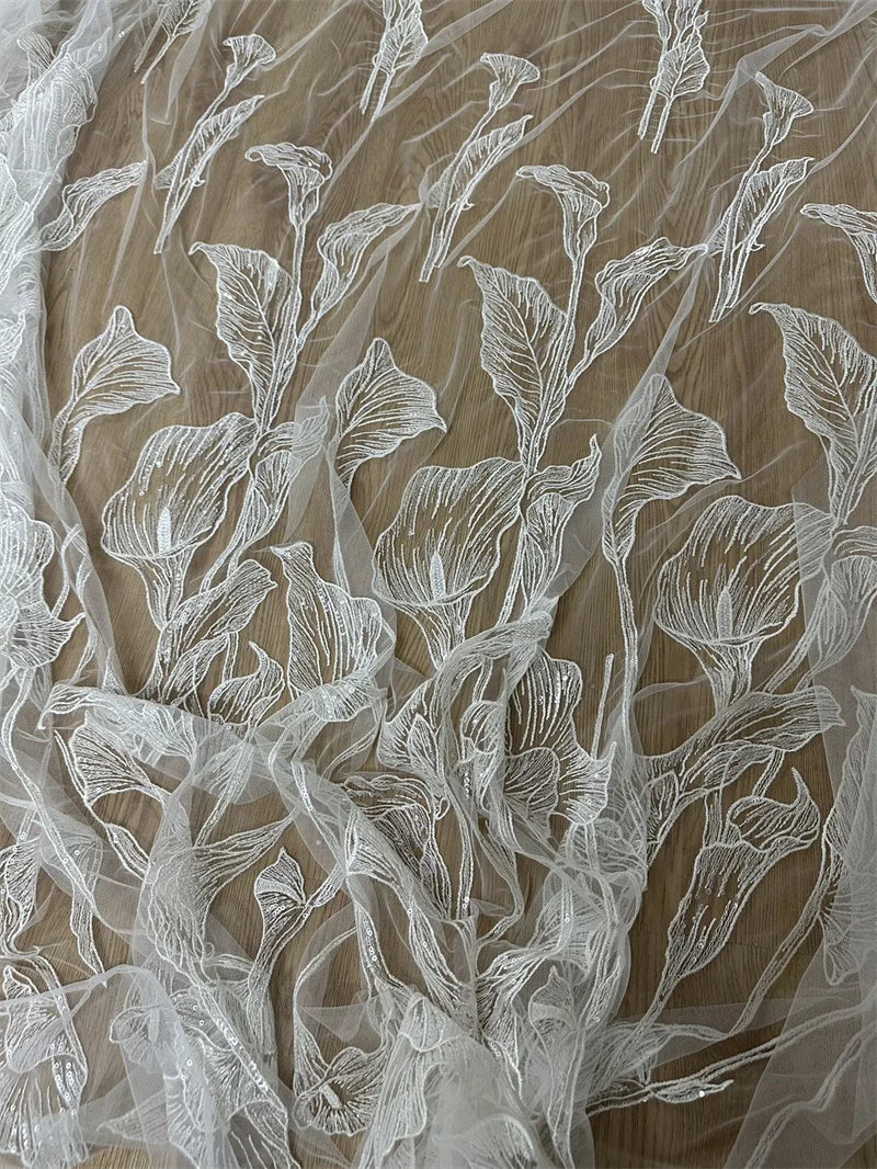 New Hot  Low Price  Off White Embroidery Wedding Dress Tulle Lace Fabric Good Quality Bridal Wear French Lace Fabric 1 Yard