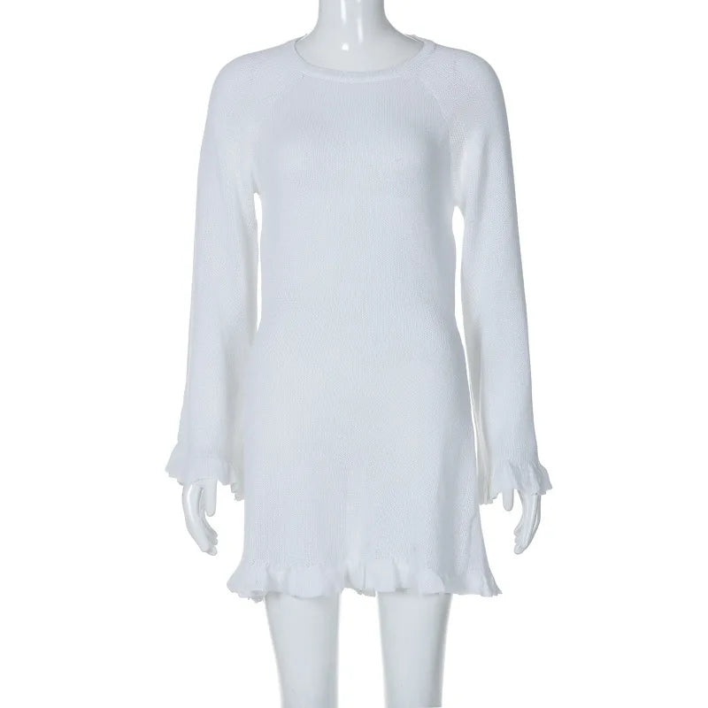 2025 Women Ins Style Sexy Backless Neck-hanging Long Sleeve Fishtail Dress Knit Beachwear Summer Swimsuit Bikini Cover-ups A2825