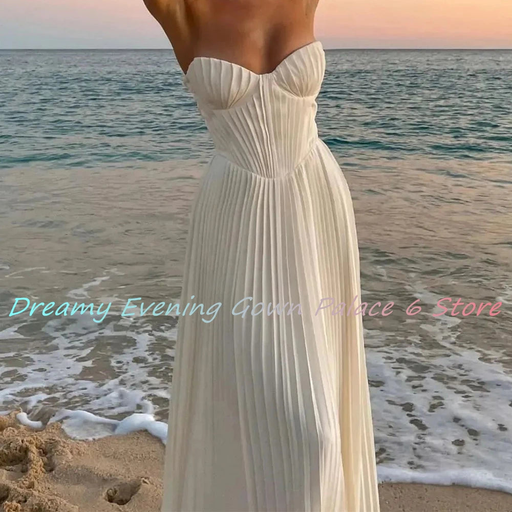 Customized  Temperament Chiffon A-Line Evening Dress Sexy Floor Length Sweetheart Sleeveless vestidos para mujer