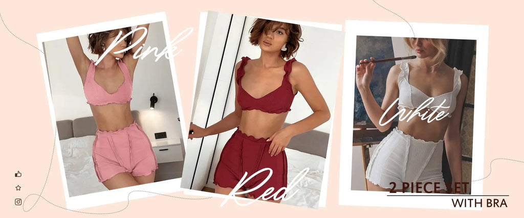 HiLoc Casual White Pants Sets With Ruffles Bra Pajamas For Women Summer Crop Top Sleepwear Wide Leg Pants Two Piece Sets 2025