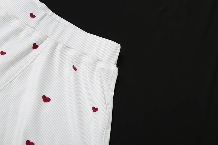 Nibber Comfortable Heart Print 2 Piece Set Women Square Collar Sleeveless Crop Tops+Stretch Shorts Sweet Girls Fashion Outfits