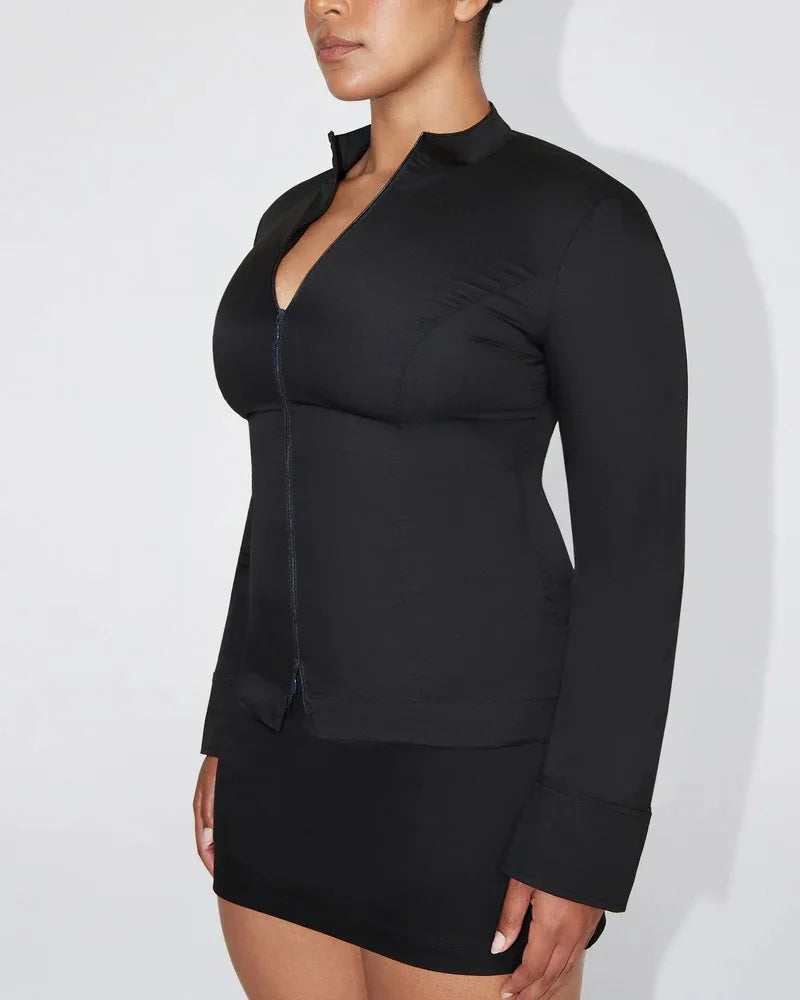 KHY kylie the same zippered waist mid-length stand-up collar shirt drop007 slim-fit top