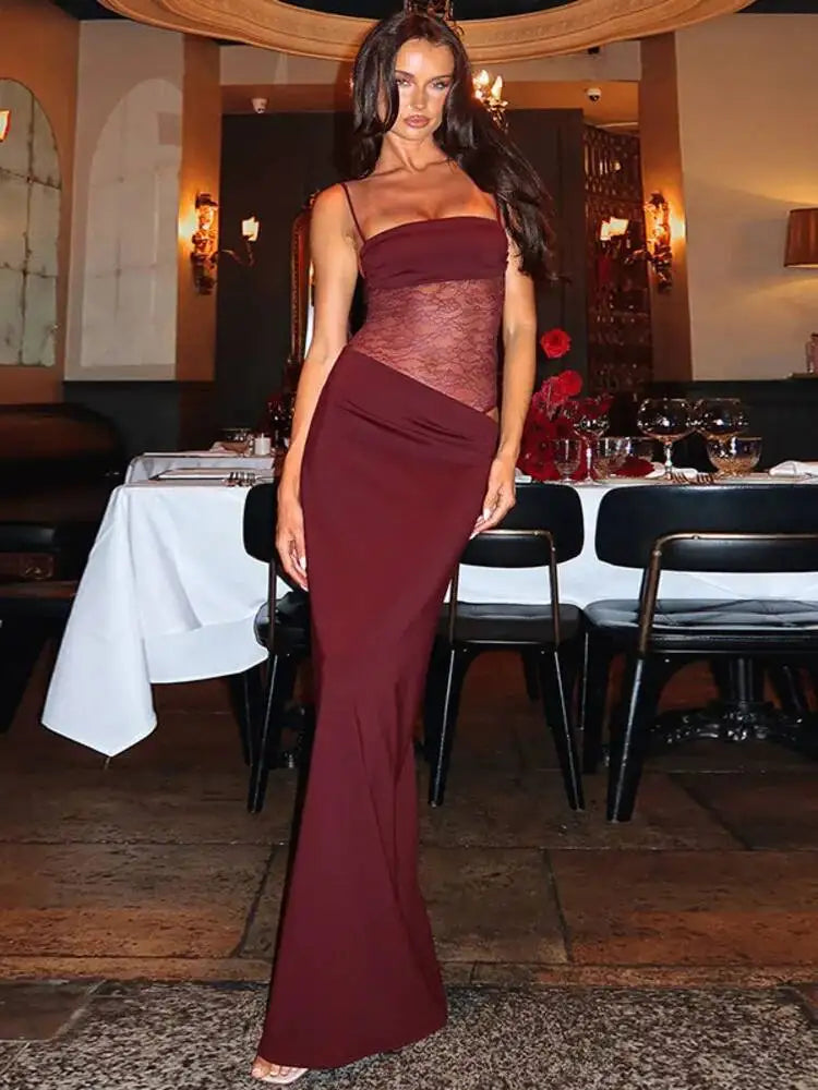 Avrilyaan Mesh Splicing Hollow Spaghetti Strap Backless Party Sexy Dresses Elegant Long Dress Women 2025 Summer Dress Vestidos