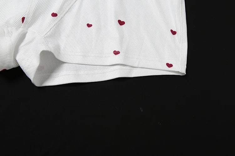 Nibber Comfortable Heart Print 2 Piece Set Women Square Collar Sleeveless Crop Tops+Stretch Shorts Sweet Girls Fashion Outfits