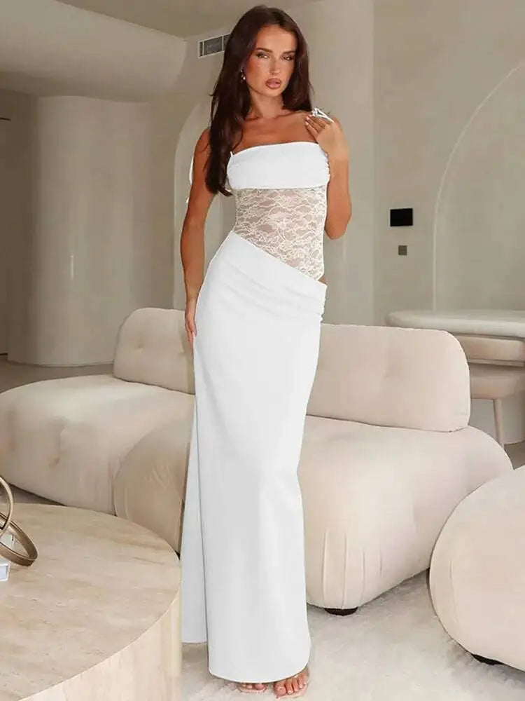 Avrilyaan Mesh Splicing Hollow Spaghetti Strap Backless Party Sexy Dresses Elegant Long Dress Women 2025 Summer Dress Vestidos