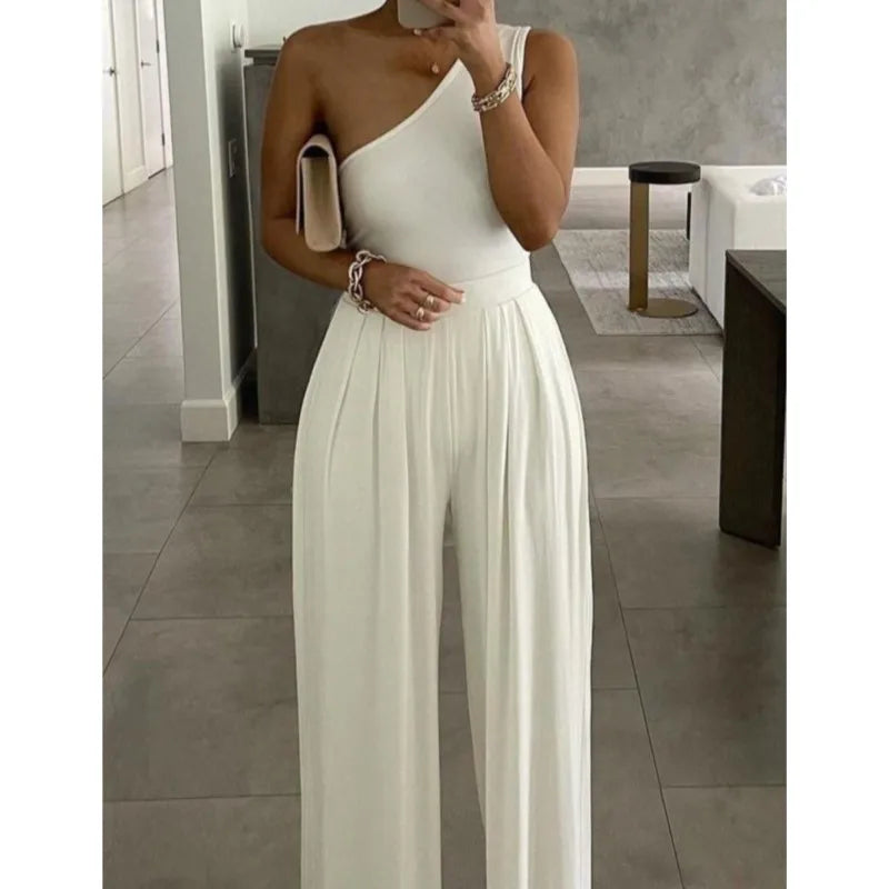 New 2025 Jumpsuits For Women Solid Color Off Shoulder High Waist Pants Jumpsuits Female Fashion Casual Elegant Jumpsuit Outfits