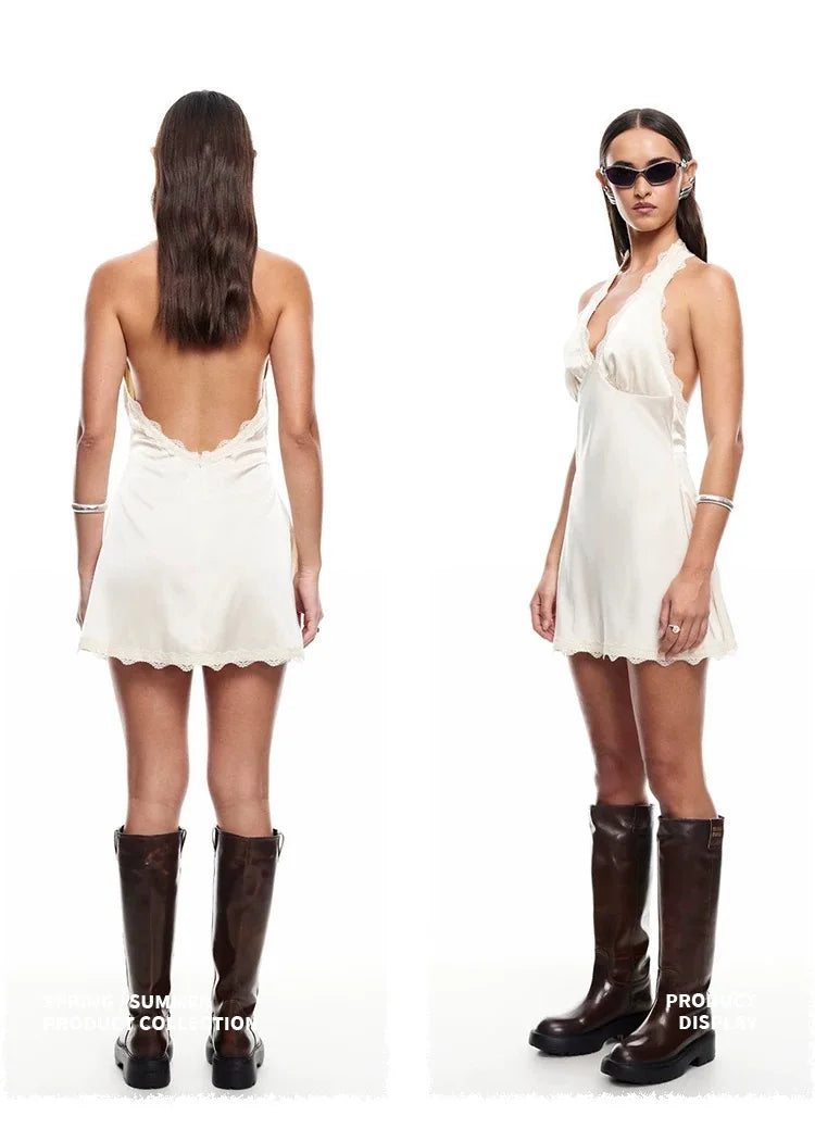 Lioness satin silk halter neck dress backless short skirt holiday dress