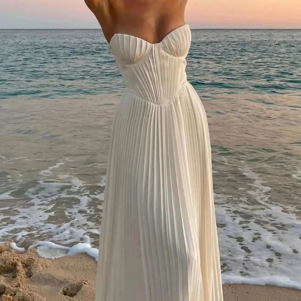 Customized  Temperament Chiffon A-Line Evening Dress Sexy Floor Length Sweetheart Sleeveless vestidos para mujer