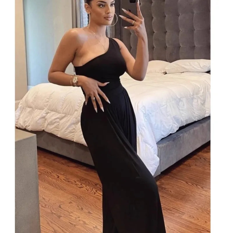 New 2025 Jumpsuits For Women Solid Color Off Shoulder High Waist Pants Jumpsuits Female Fashion Casual Elegant Jumpsuit Outfits