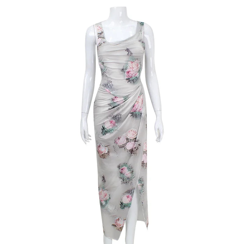 Sexy Holiday Retro Printed Top And Skirt Hot Girl Vest Skirt Women Fashion Suit Sleeveless Slim Beach Vacation 2 Piece Set