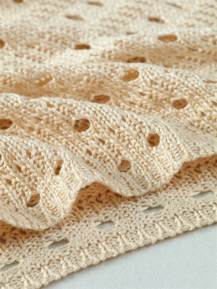 Sexy Knit Cut Out Tassel Spaghetti Strap Bodycon Beach Maxi Dress Summer Women's Holiday Club Party Outfit Swimsuit Cover Up K10