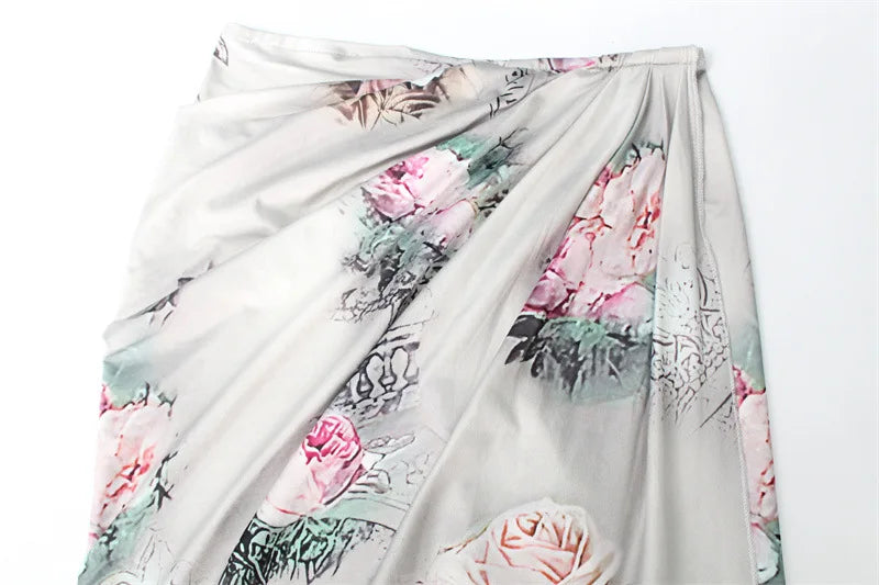 Sexy Holiday Retro Printed Top And Skirt Hot Girl Vest Skirt Women Fashion Suit Sleeveless Slim Beach Vacation 2 Piece Set