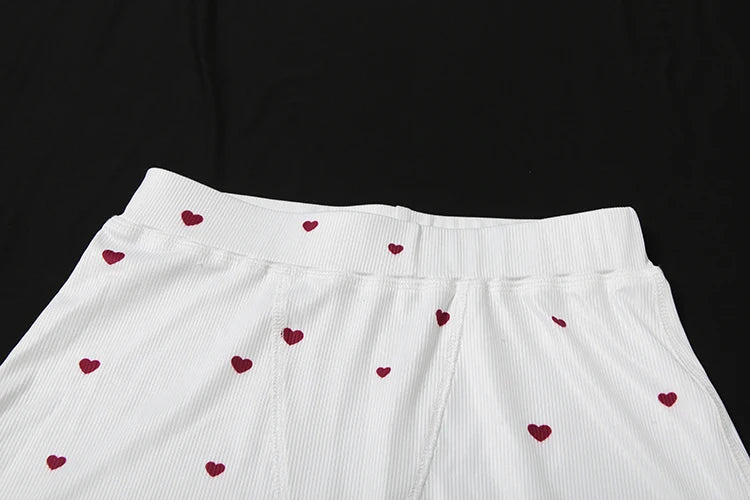 Nibber Comfortable Heart Print 2 Piece Set Women Square Collar Sleeveless Crop Tops+Stretch Shorts Sweet Girls Fashion Outfits