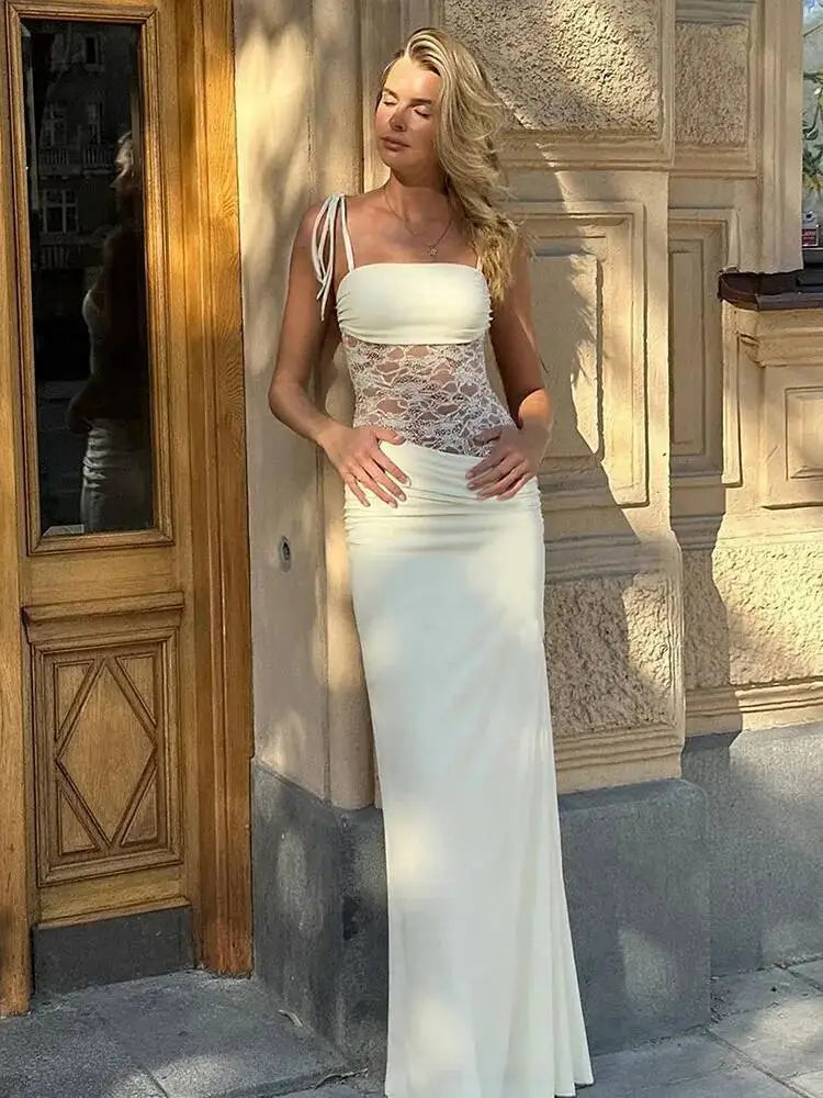 Avrilyaan Mesh Splicing Hollow Spaghetti Strap Backless Party Sexy Dresses Elegant Long Dress Women 2025 Summer Dress Vestidos