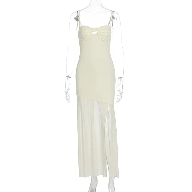 Avrilyaan Mesh Splicing Hollow Spaghetti Strap Backless Party Sexy Dresses Elegant Long Dress Women 2025 Summer Dress Vestidos