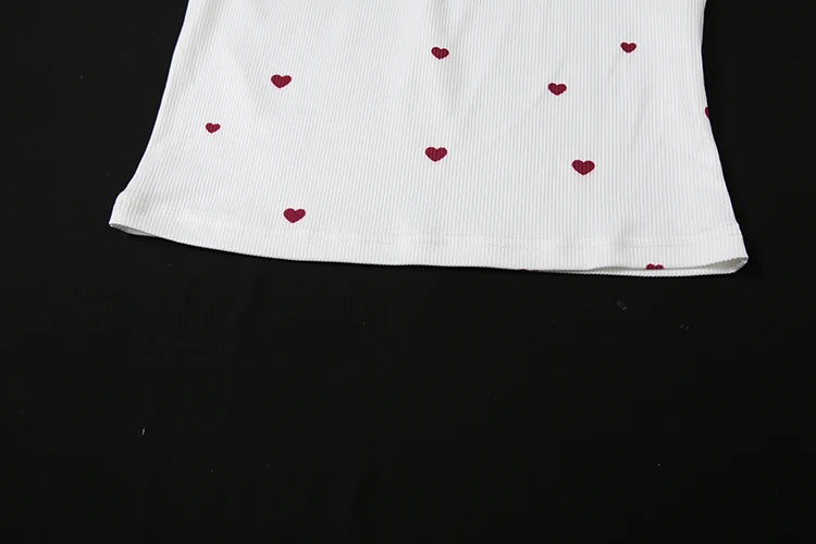 Nibber Comfortable Heart Print 2 Piece Set Women Square Collar Sleeveless Crop Tops+Stretch Shorts Sweet Girls Fashion Outfits