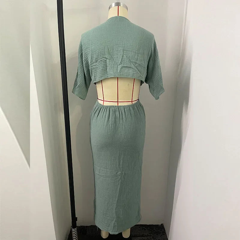 Women's Europe and America Sexy Dresses V-neck Simple Expose Waist Hollow Backless Summer Dresses Vestidos De Mujer 2024  y2k