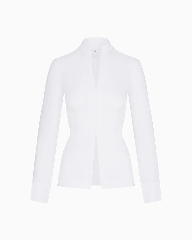 KHY kylie the same zippered waist mid-length stand-up collar shirt drop007 slim-fit top
