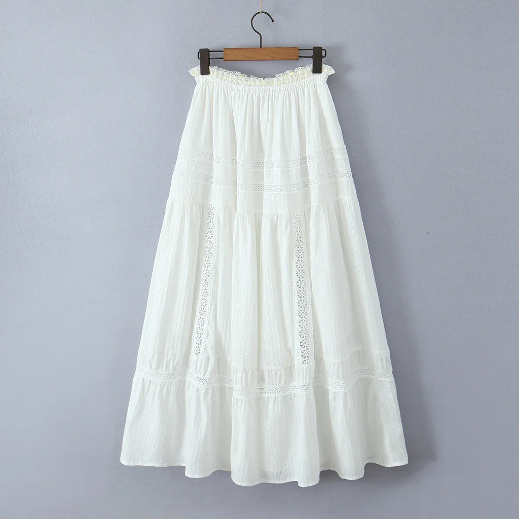 White Lace Skirt Set Women's Dress Outfits Summer Beach Cotton Matching Sets 2 Pcs Long Maxi Dress Set Vestidos Female 2025