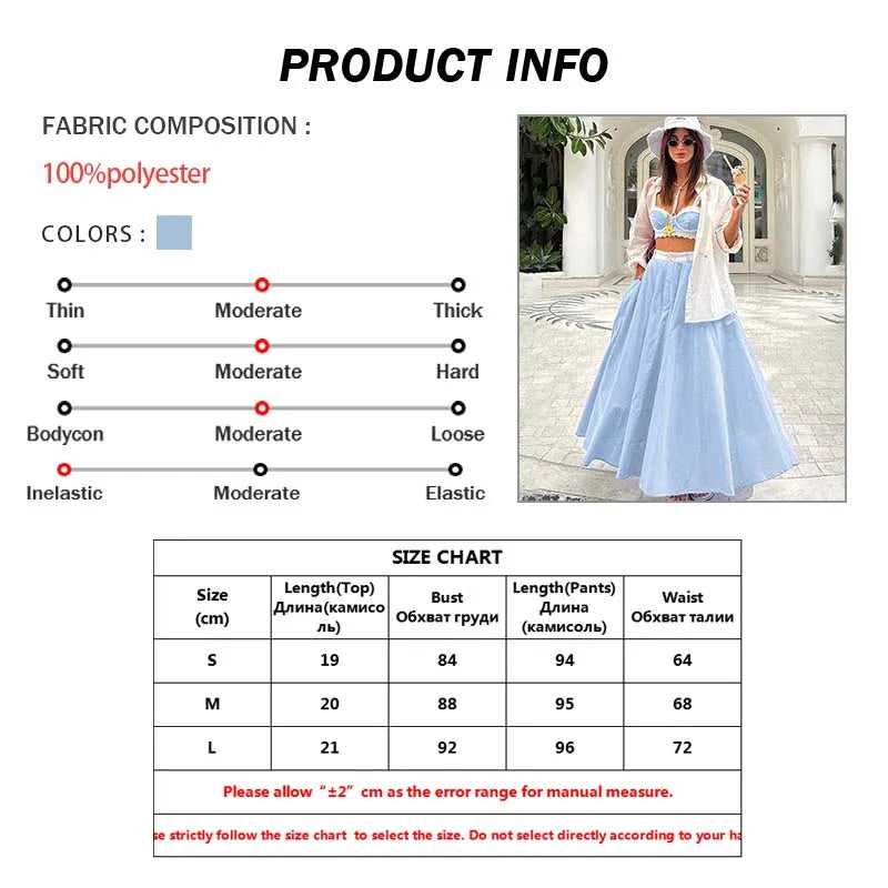 Oymimi Fashion Blue Print Sets For Women 2 Pieces Autumn Spaghetti Strap Lace Bra And High Waisted Loose Pleated Skirts Sets