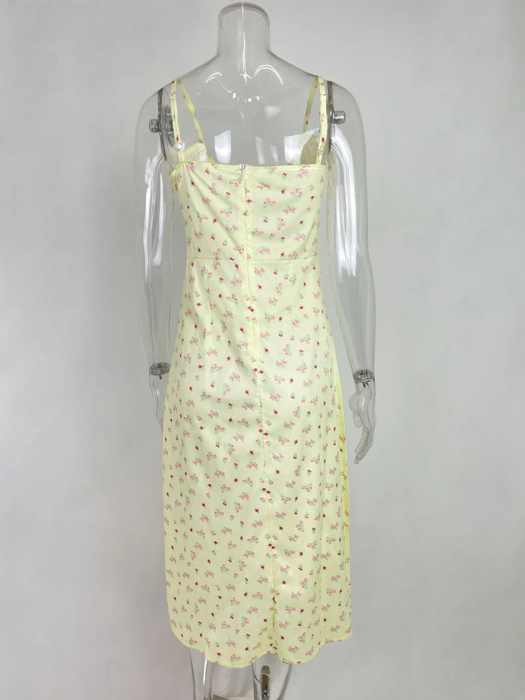 Flower Printed Spaghetti Strap Dresses For Women Sexy Low Cut Beach Party Slim Slit Dress Chic Bodycon Lady Sleeveless Vestidos