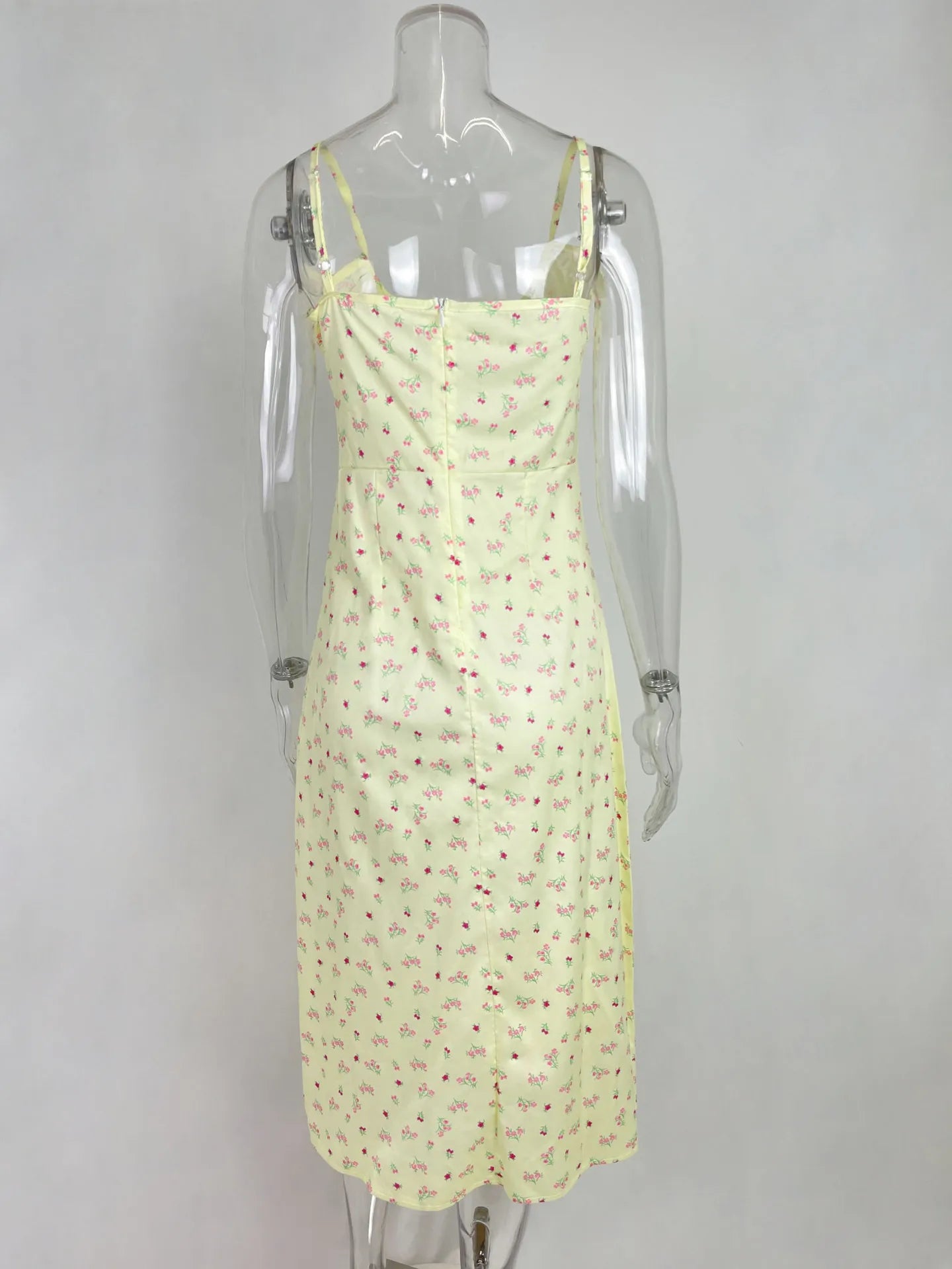 Flower Printed Spaghetti Strap Dresses For Women Sexy Low Cut Beach Party Slim Slit Dress Chic Bodycon Lady Sleeveless Vestidos