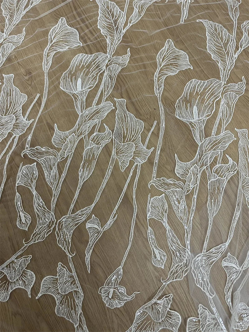 New Hot  Low Price  Off White Embroidery Wedding Dress Tulle Lace Fabric Good Quality Bridal Wear French Lace Fabric 1 Yard