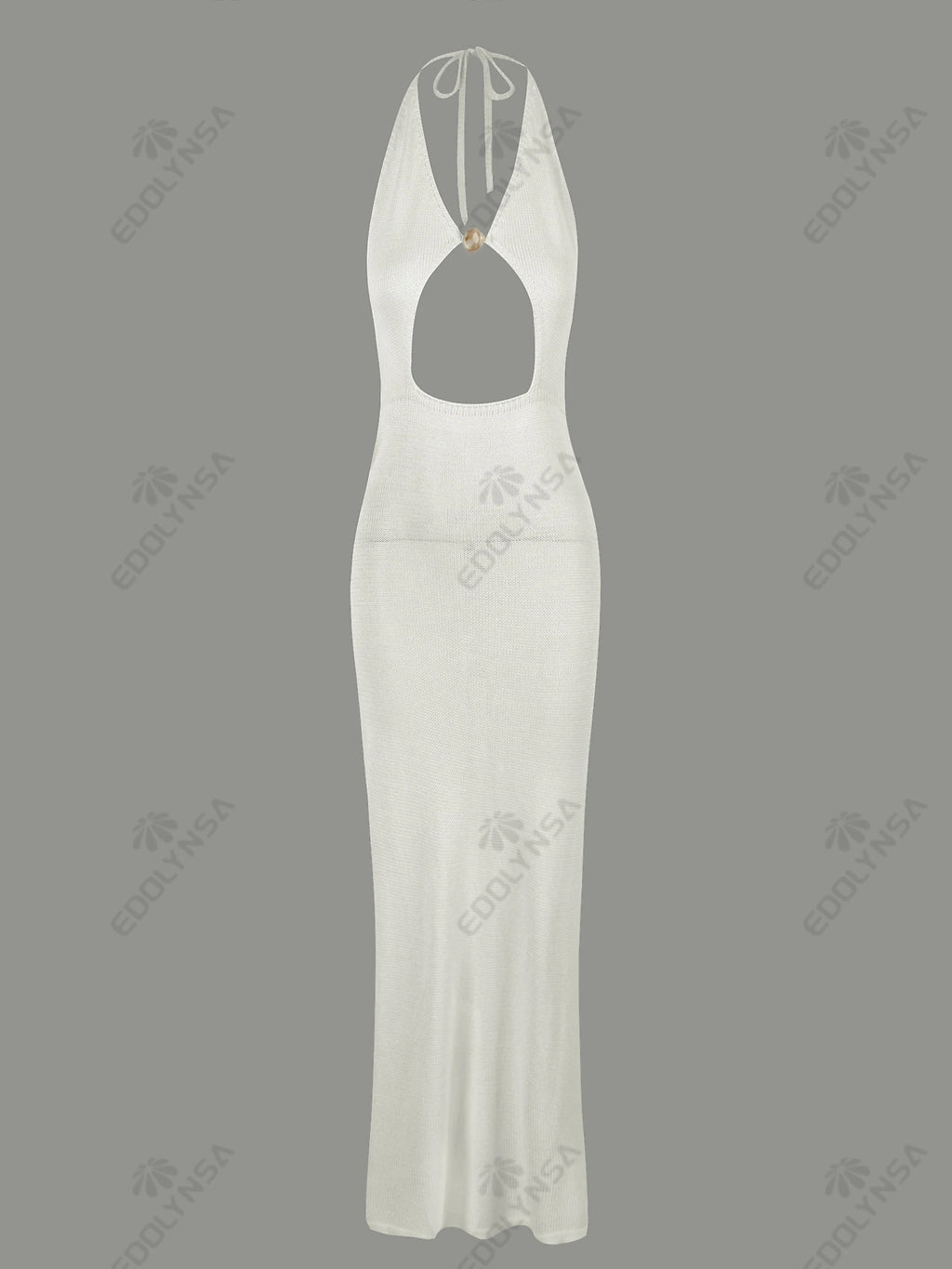 Sexy Knit Halter V Neck Slit Beach Maxi Dress For Women 2025 Chic Button Cut Out Backless Party Dresses Swimwear Cover Up A3151