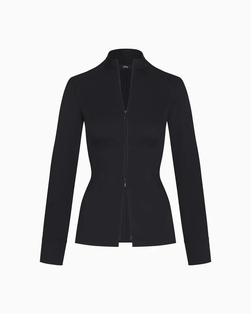 KHY kylie the same zippered waist mid-length stand-up collar shirt drop007 slim-fit top