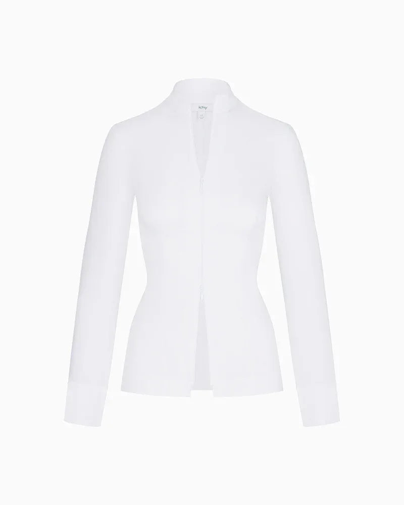 KHY kylie the same zippered waist mid-length stand-up collar shirt drop007 slim-fit top