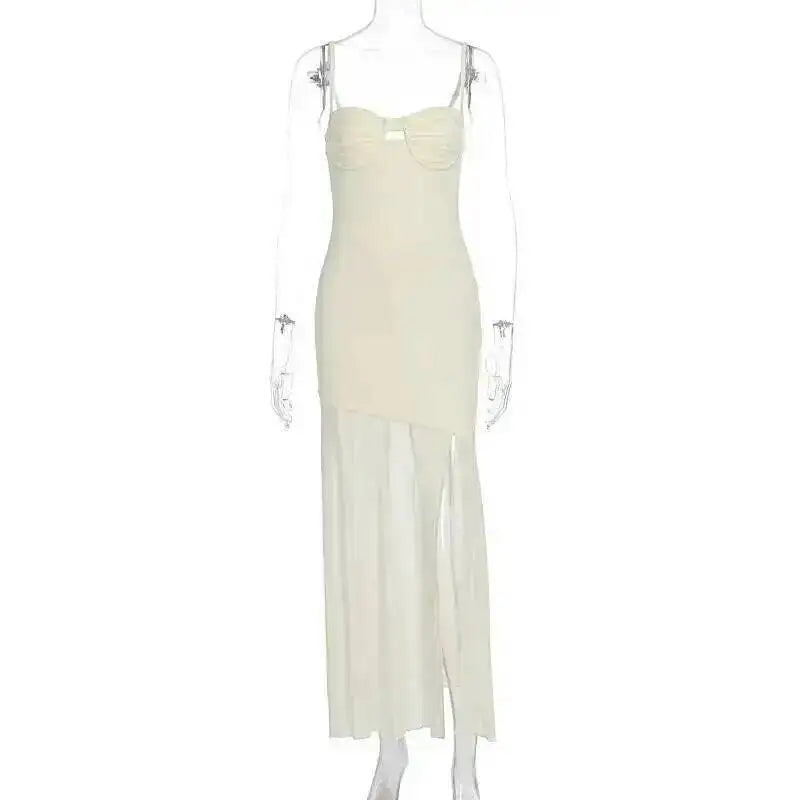 Avrilyaan Mesh Splicing Hollow Spaghetti Strap Backless Party Sexy Dresses Elegant Long Dress Women 2025 Summer Dress Vestidos