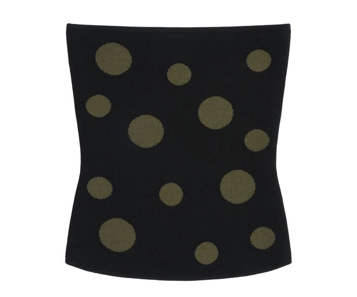 Tank black knitted tube top with green polka dot jacquard top Low waist green mini skirt with hollow jacquard