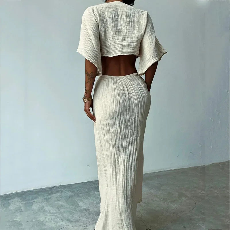 Women's Europe and America Sexy Dresses V-neck Simple Expose Waist Hollow Backless Summer Dresses Vestidos De Mujer 2024  y2k