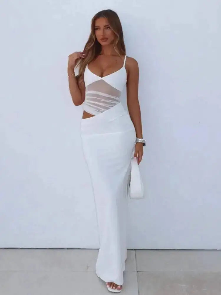 Avrilyaan Mesh Splicing Hollow Spaghetti Strap Backless Party Sexy Dresses Elegant Long Dress Women 2025 Summer Dress Vestidos