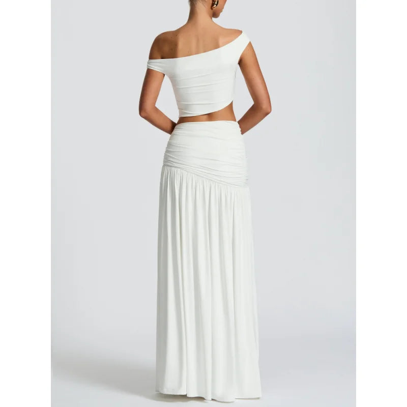 Articat Sexy Vest Top Skirt Set For Women Elegant Metal Tight Split Skirt Two-Piece Set Female Party Club Holiday Beachwear