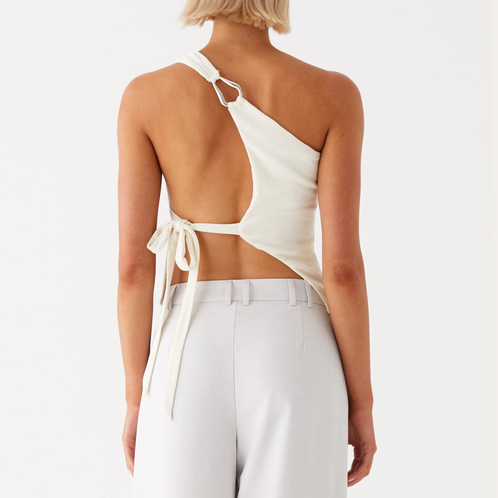 Women Off One Shoulder Tank Tops Solid Stylish Side Tie Design Summer Vest Fashion Sexy Bandage Tops