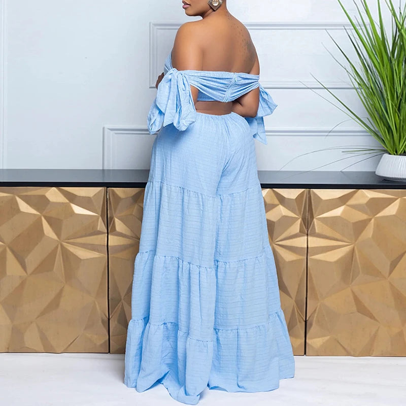 Elegant One Shoulder Women Lace Up Jumpsuit Fashion Solid Loose Wide Leg Playsuits Summer New Casual High Waisted Lady Rompers