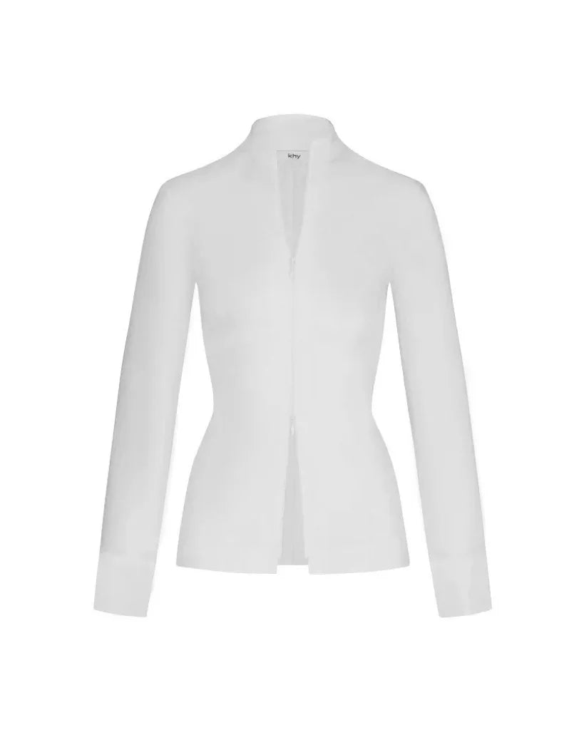 KHY kylie the same zippered waist mid-length stand-up collar shirt drop007 slim-fit top
